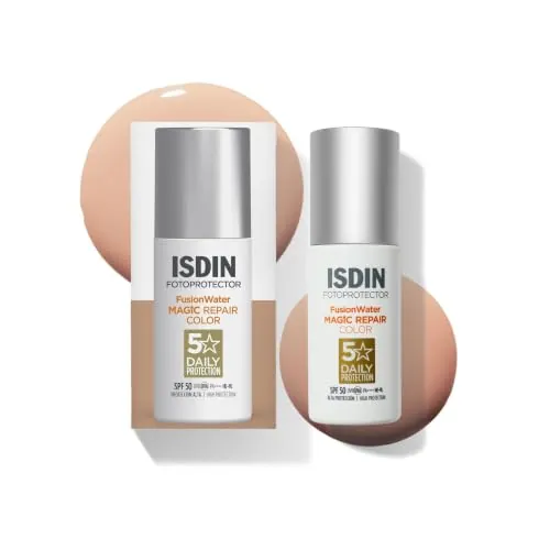 ISDIN Foto Protector Magic Repair Fusion Water Color SPF 50 - Protector solar facial con color de fase acuosa, triple acción anti-fotoenvejecimiento, 50 ml