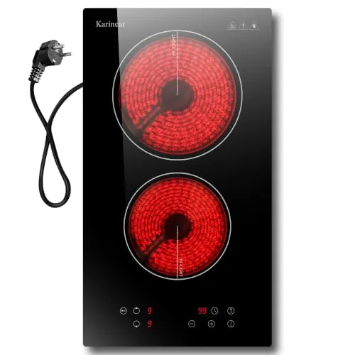 Karinear Placa Vitroceramica 2 Fuegos, 3000W Vitro 2 Zonas con Enchufe 30CM
