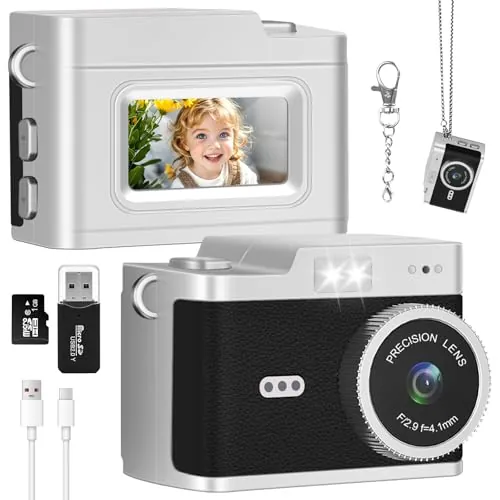 SERIONR Mini Camara Digital, Pequeña CáMara Digital Vintage PortáTil con Pantalla a Color de 0,96'', CáMara Digital Compacta con Llavero, 1080p HD Mini Camara con Flash y Función de Grabación (Negro)