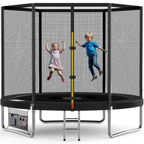Devoko Cama Elástica Exterior para Niños Ø 183/228/305/366/427 cm, Trampolines para Niños con Malla de Zapatos, Escalera, Red de Seguridad, Capacidad de Carga 50 kg