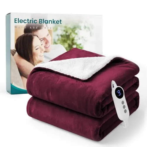 Manta Electrica Grande 150x200cm, Lavable Manta Térmica, Rojo oscuro | 9 Niveles de Calor, Apagado Automático 2/4/6/10 Horas, Protección Sobrecalentamiento, Lavable a Máquina