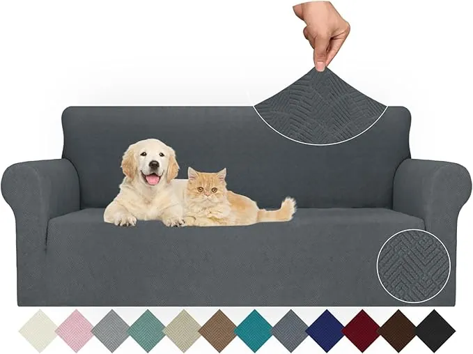 Ystyle Funda Sofa 3 Plazas Ajustable, Fundas para Sofa Elasticas, Funda De Sofa Anti Gatos Perros, Sofa Cover con Reposabrazos, Jacquard Fundas Cubre Sofa Ntideslizante Lavable, Gris Oscuro