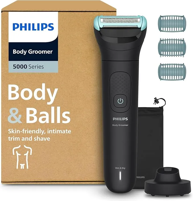 Philips Afeitadora Corporal Series 5000 - Recortadora para Hombre con Sistema Triple Protect, Afeita y Recorta la Zona Íntima, Apta para la Ducha, 100 min. de autonomía. BG5485/30