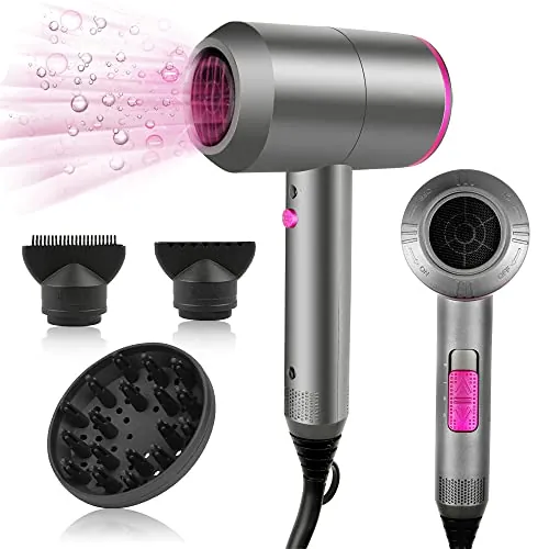 CASAMAA Secador Pelo Ionico, Secadores de Pelo iones Profesional Hair Dryer Motor AC Motor Rápido, 3 Temperaturas, 2 Velocidades, Difusor y Concentrador (Gris Mate)