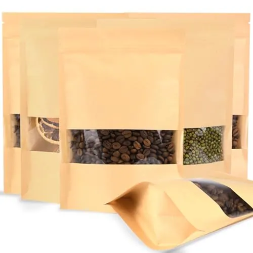 SWIHELP Bolsas de Papel Kraft Con Ventana 200 Unidades, Bolsas de Embalaje 16x22 cm, Bolsas de Papel Para Frutos Secos, Dulces, Granos de Café, Hojas de Té