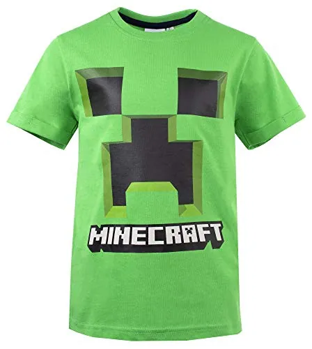 Minecraft Global Brands Group T-Shirt Camiseta Verde con Cara de Creeper Cactus Videojuego Original Oficial (6 años)