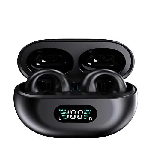 Auriculares Inalámbricos Bluetooth 6.1 Open Ear, Audifonos Deportivos de Clip para Oreja Ultraligeros, 40H Autonomía con Pantalla LED, Micrófono ENC, IPX7, Cascos Inalámbricos para Running y Oficina