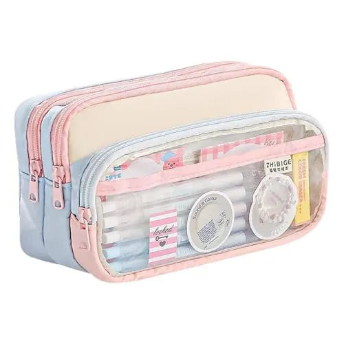FOSDICK Estuche Escolar con 4 Compartimentos, Estuche Aesthetic de Gran Capacidad, Neceser Maquillaje para Niñas, Cartuchera para Oficina Universidad Escuela Adolescente Regalo