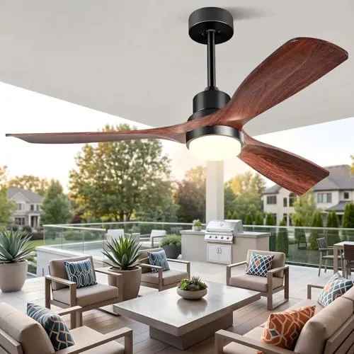 132cm Ventilador De Techo Con Luz Y Mando Motor Dc Silencioso 3aspas Marrón