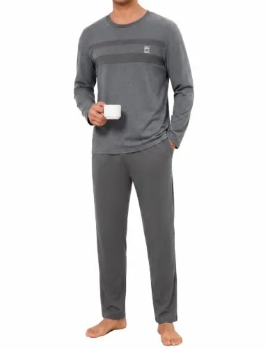Marvmys Pijamas Hombre Invierno Largo Algodón | Conjunto Pijama Hombre Manga Larga Cuello Redondo con Bolsillos S-3XL
