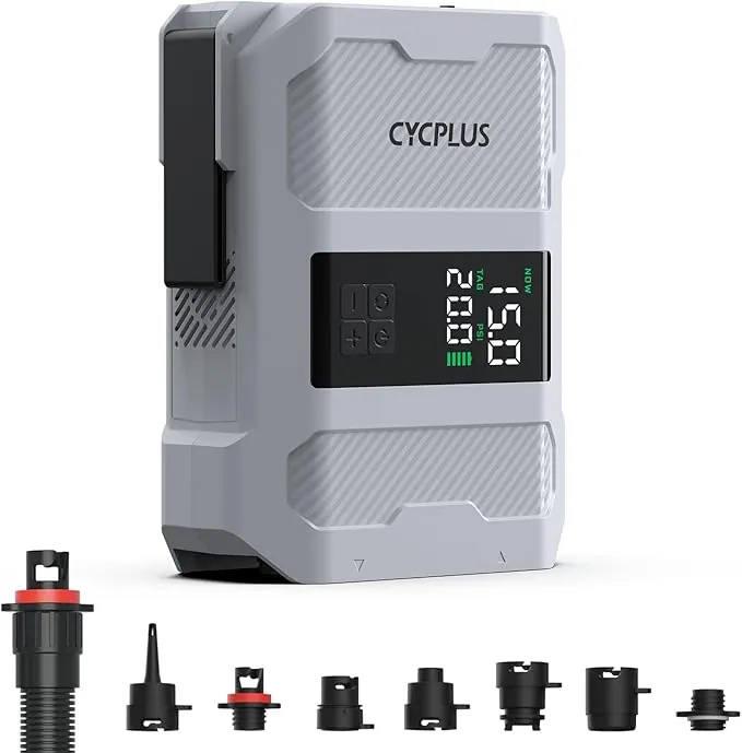 CYCPLUS Bomba de Paddle 20PSI Recargable - Inflado Inteligente de Doble Etapa, Función de Desinflado, Apagado Automático y Pantalla Dual LED, Ideal para Paddleboard, Bote Inflable y Colchón