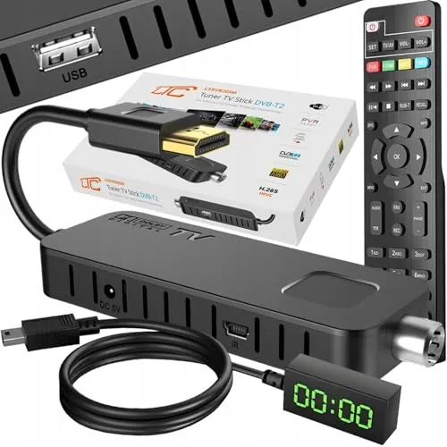 LTC Decodificador de TV Tipo Stick DVB-T2 Full HD 1080p con HDMI, USB, WiFi, PVR, Grabación Timeshift, Sintonizador TDT, Receptor de TV Terrestre, Reproductor Multimedia, EPG y Dolby Digital Plus LXDV