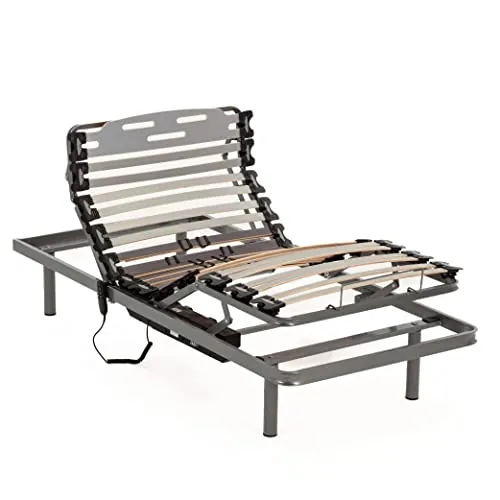 NALUI - Somier para Cama 90 x 190 cm con Patas ProCare, Madera de Haya y Acero. Eléctrico Articulado en 5 Planos con Mando y Cursores para Regular la Firmeza