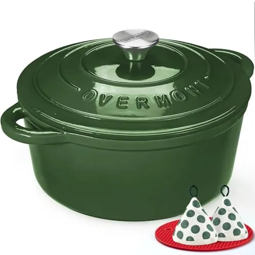 Overmont Olla de Hierro Fundido - Antiadherente Cacerola Holandesa de Esmaltado con Tapa - Ø28 CM Redonda Cacerola Holandesa para Cocinas de Inducción - Verde brillante