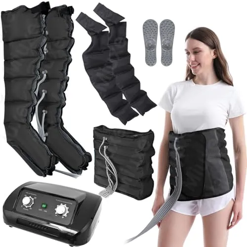 Presoterapia Piernas Y Abdomen | Botas De Presoterapia Pierna Y Abdomen | Maquina De Presoterapia Profesional Para Casa Completo 6 Cámaras Masajeador Pierna (Blake, 2 Piernas+1 Abdomen+2 Brazos L)