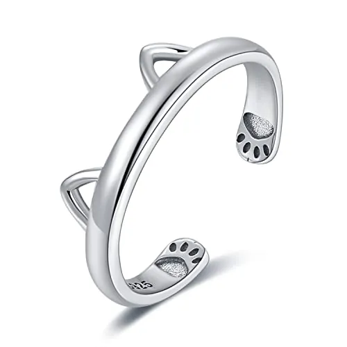 JewelryPalace Anillo Mujer Ajustable de Gato Pata, Anillos Niña Lindos Abiertos de Plata de Ley 925, Anillo Plata Liso de Todos Los Partidos, Joyería Personalizada, Joyas de Mujer
