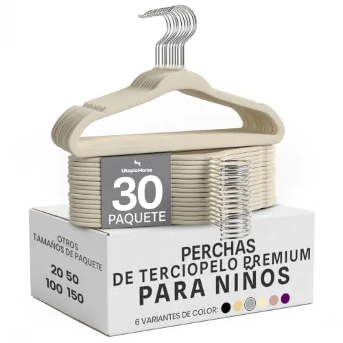 Utopia Home Perchas Terciopelo para niños (Marfil, Paquete de 30)