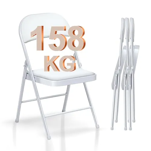 BULAGE Pack de 4 Sillas Plegables Acolchadas - Asiento Auxiliar para el Hogar y Oficina - Ideal para Cocina, Comedor, Salón, Dormitorio - Sillas Jardín Blanco