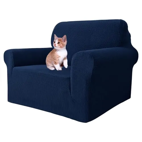 MAXIJIN Funda Super Elástica para Silla de Sala, 1 Pieza Universal con Brazos, Jacquard Spandex, Protector Amigable con Mascotas (1 Plaza, Azul Marino)