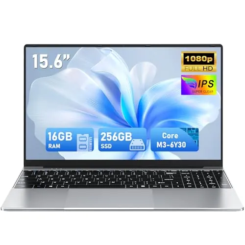 FUNYET Ordenador Portátil, 16 GB de RAM y 256 GB de SSD,2026 Nuevo Laptop de 15,6 Pulgadas,Core M3 6Y30 PC Portátil,IPS FHD 1920 x 1080 Laptop,5000 mAh,Teclado numérico,WiFi5
