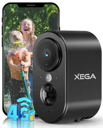 Xega 4G LTE Cámara de Vigilancia con Tarjeta SIM Interior, 2K HD LTE Cámara de Seguridad Portátil sin Wi-Fi, Batería 6000mAh, Detección de Movimiento PIR, Color Visión Nocturna, IP65