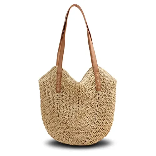 Pahajim Bolsa de Paja Bolso Bandolera Mujer Bolsos Verano Ratán tejido a Mano Grande capacidad Tote para viajes, vacaciones y compras.