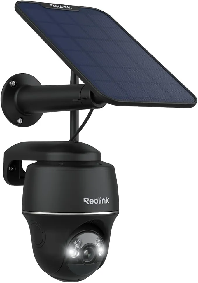 Reolink 5MP Camara Vigilancia WiFi Exterior Solar, Cámara Vigilancia Inalambrica 360° con Bateria, Camara WiFi 2,4/5 GHz, Detección Smart, Compatible con Alexa/Cloud, Argus PT(Negro) + Panel Solar
