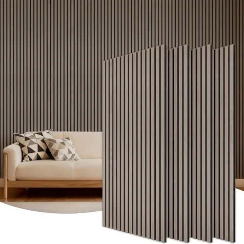 TONOR Paneles Decorativos para Pared,Grandes Madera Paneles Acusticos, Panel Decorativo Pared Mdf Interiores, Decoracion Pared para Habitacion, Salon, Oficina, 120x60-2.88㎡, 4 Paneles, Gris