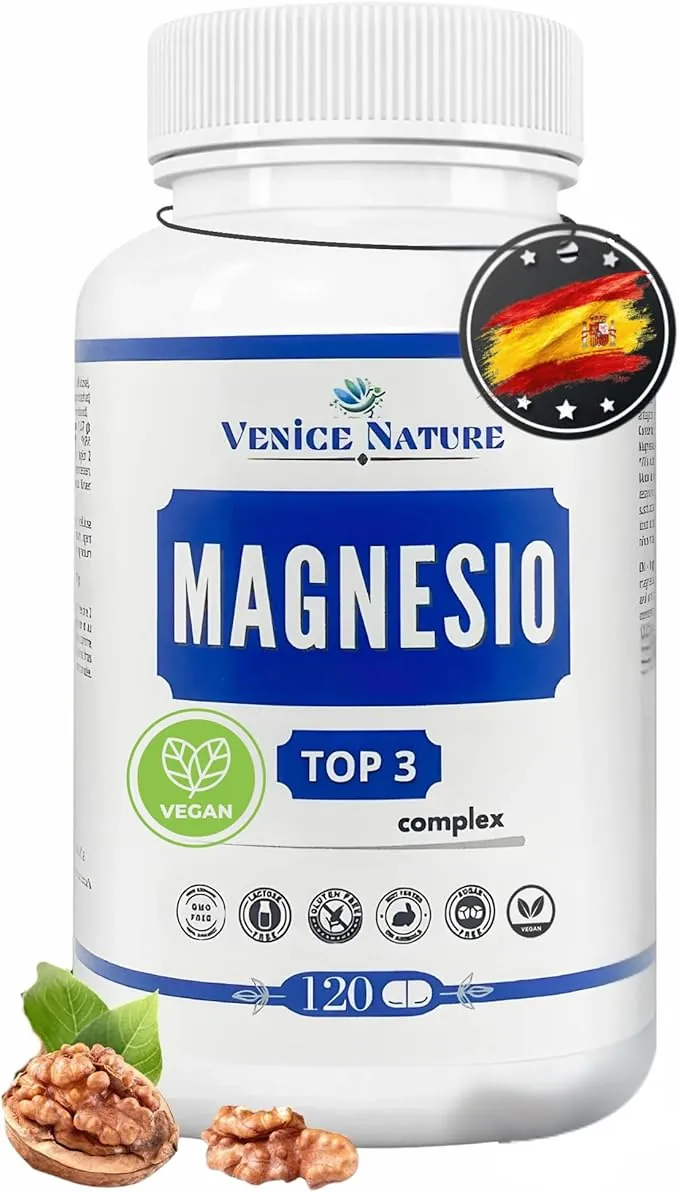 Magnesio Complex 400mg Puro Alta Dosis - Mejor valor €/mg - Citrato + Bisglicinato + Óxido, Magnesio 3, 120 Cápsulas Vegan - Uso Diario - Magnesium Triple Complejo, Vegano, Venice Nature