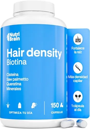 Biotina Cabello Pelo y Uñas | Complemento Anticaída con Saw Palmetto, Queratina, Zinc, Cisteína, Selenio y Cobre | Vitaminas Crecimiento del Pelo Mujer y Hombre | 150 Cápsulas, 5 Meses | NutriBrain