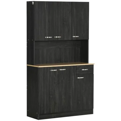 HOMCOM Alacena de Cocina Alta 180 cm con 6 Puertas Cajón Negro Veteado