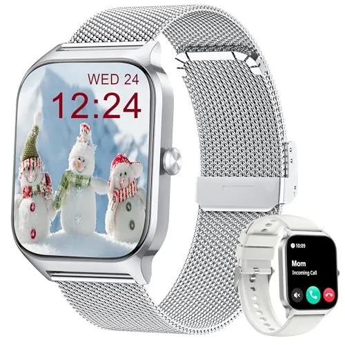 KALINCO Reloj Inteligente Mujer Hombre, Smartwatch Mujer con Llamadas/Whatsapp/Presión Arterial/Frecuencia Cardíaca/SpO2/Sueño/Estrés, Pulsera Actividad, Reloj Despertador Digital, Regalo iOS Android