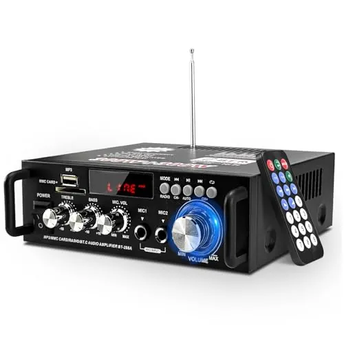 Mini Bluetooth Amplificador Audio, 600W HiFi de 2.0 Canales Audio Stereo Music Reproductor, SD Card/USB Input/FM Radio, para PC, TV, Amplificador Coche, casa Altavoz, subwoofer BT 12v 220V (600W)