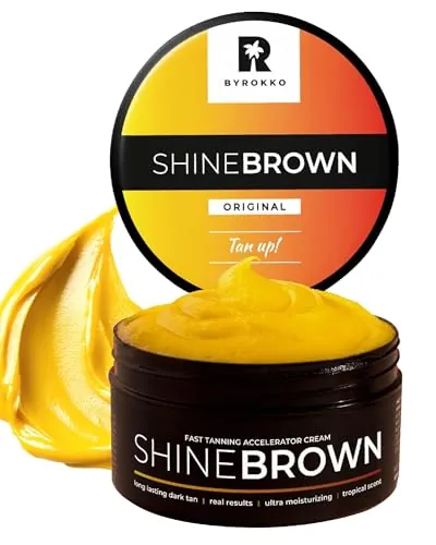 Acelerador del Bronceado BYROKKO Shine Brown 210 ml - Crema de Bronceado Rápido para Solárium y Exterior, Potenciador del Bronceado, Hidratante, Resistente al Agua, Rica en Aceites