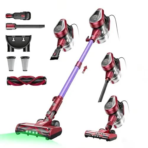 Vexilar Aspiradora con Cable C8, 60KPa Aspiradora con 7 Metros de Cable, 1,5L Depósito de Polvo, Diseño Elegante, 3-en-1 Aspirador Vertical, Aspirador para Suelos/Alfombras/Pelos/Coche