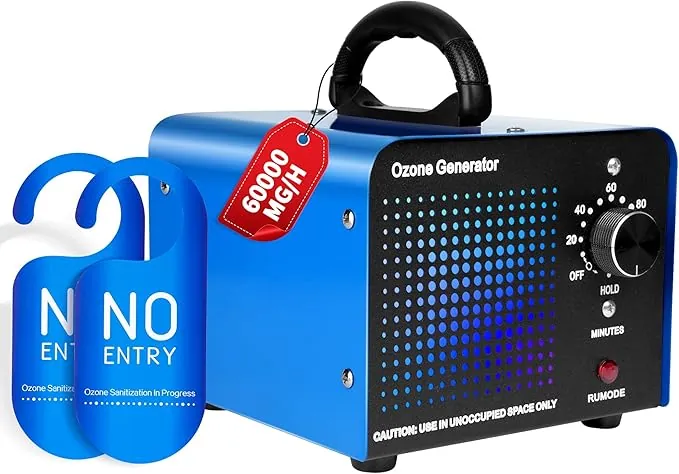 Generador de Ozono 60000 mg/h Ozono Hogar Purificador de Aire Profesional O3 Maquina Ozonoe para Coche Garajes Ozonizador de Aire Ionizador Neutralizador de olores de Tabaco y Mascotas, hasta 400㎡