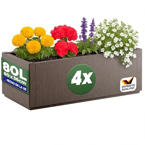 CASARIA 4X Jardinera Ethica 80L Cuadrada 80 x 36 x 35 cm Terracota
