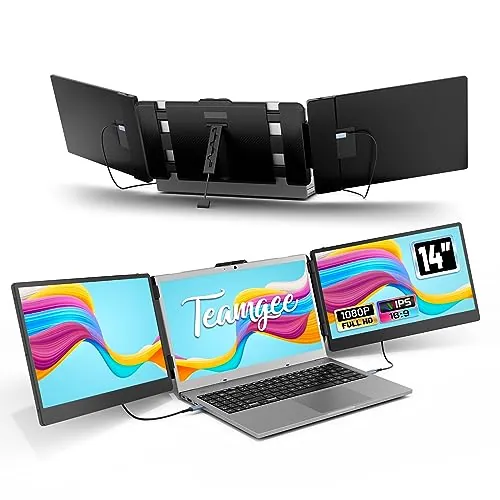 Teamgee 14" Monitor Portátil, FHD 1080P IPS Extensor Pantalla Portatil con Soporte Incorporado Dos Altavoces, HDMI/USB-A/Tipo-C Plug and Play de 13"-17" (Mac, Wins, Android, Dex)