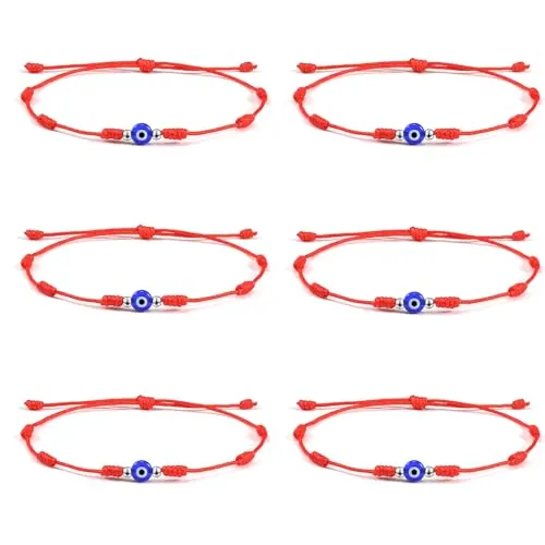 VU100 Pulsera 7 Nudos Roja Amuleto Mal de Ojo Kabbalah Ojo Turco Hilo Rojo del Destino Amuleto de la Suerte y Protección Regalo para Familia y Amigos