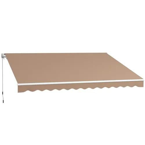 Outsunny Toldo Manual Retráctil 350x250 cm, Toldo Exterior Terraza con Ángulo Ajustable, Brazo Articulado, Montaje a Pared, Estructura de Aluminio, Anti-UV e Impermeable, para Jardín, Marrón
