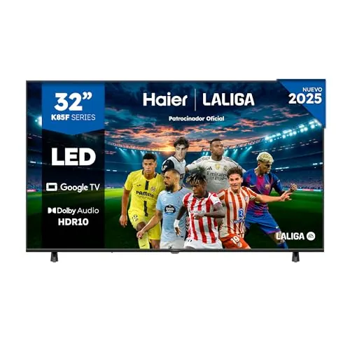 Haier Direct LED Full HD H32K85FFX - 32", Smart TV, Google TV, Dolby Audio, HDR 10, Smart Remote Control, Google Assistant, Procesador Quad Core, Bluetooth 5.1, DBX TV, HDMI 2.1 x 4, Sin Marcos, 2025