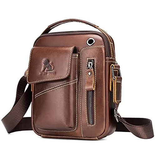 BAIGIO - Bolso bandolera para hombre, estilo vintage, bolso de mensajero, bolsa de hombro, bolso de mano para negocios, trabajo, viaje, vida cotidiana, marrón, small, Vintage