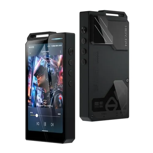 Reproductor de música Hi-Res HiBy R4 con DAC ES90182CM, 525mW de Potencia, MQA 16x, Android 12, Pantalla de 4.7", DSD hasta 256, 4.4mm balanceada, 11 Horas de batería (Negro)