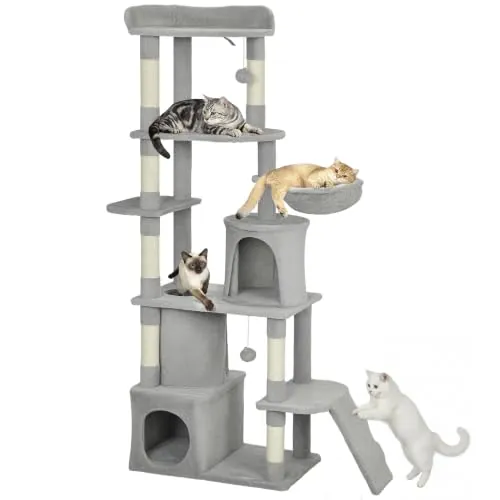PawHut Árbol Rascador para Gatos Grande Torre de Escalada 170 cm Gris Claro