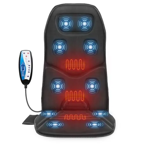 COMFIER Cojín de masaje, aparato de masaje de espalda con calor, 10 motores de vibración, cojín de masaje con vibración para espalda y cuello, dispositivo de masaje para silla de oficina