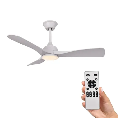 Ventilador de Techo Grande con Luz y Mando 132cm (52"), Motor DC Silencioso, 3 Aspas plástico, LED Regulable, Ventilador Moderno Bajo Consumo para Salones, Blanco