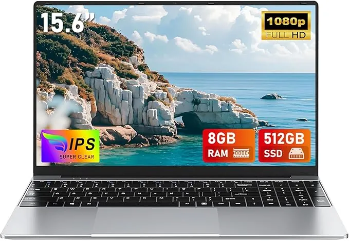 Ordenador Portátil 15,6 Pulgadas N4000,512 GB SSD 8 GB RAM DDR4 PC Portátil económico, hasta 2,8 GHz, Full HD 1920 × 1080, Win 11, Wi-Fi 5 y Bluetooth, Teclado numéric