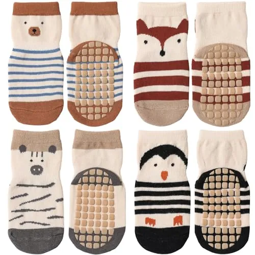 Simpeak Calcetines Antideslizantes para Bebé, 4 Pares de Calcetines de Algodón para Niñas y Niños de 1 a 3 años