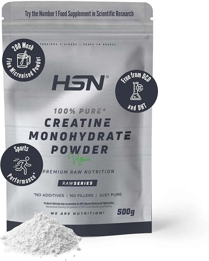 HSN Creatina Monohidrato Micronizada 500g | 100% Pura, Sin Sabor | Vegana, Sin Gluten y Sin Aditivos | Alta Solubilidad y Máxima Pureza | No Incluye Dosificador