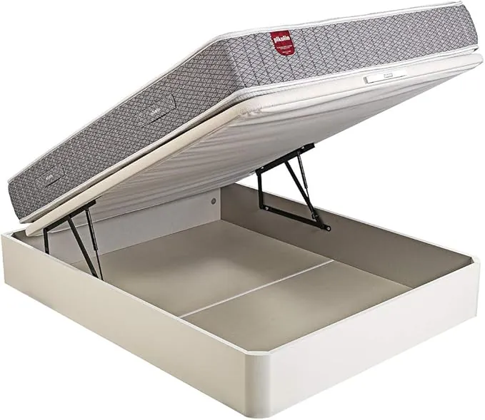 PIKOLIN Pack Colchón Troas de Muelles Ensacados 150x190 + Canapé con Base Abatible Color Blanco y 2 Almohadas de Fibra | Incluye Subida a Domicilio, Montaje y Retirada de Usado